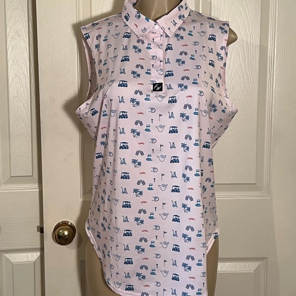 Ladies Golf Polo Full Wedge 2XL Sleeveless Roomy Golf Print Pink - Picture 9 of 11